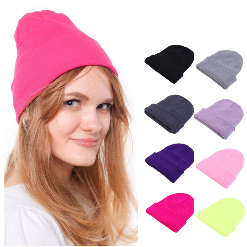 Beanie Cuffed Knit - 패션 솔리드 컬러 니트 비니 모자