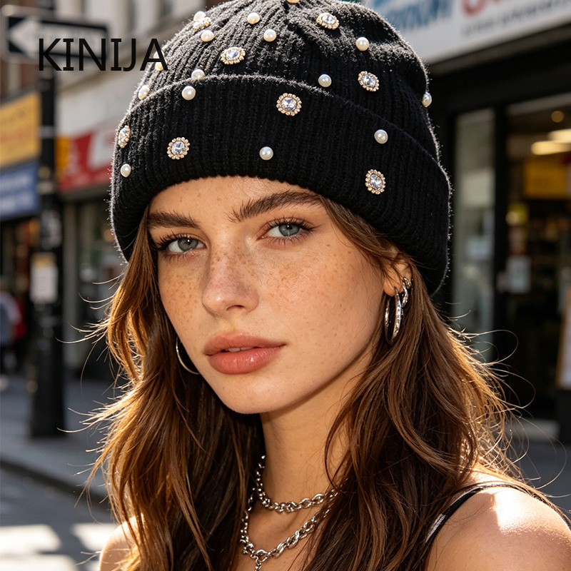 겨울 니트 비니 모자 진주 라인스톤 장식 커프드 스컬  - Beanie Cuffed Knit 리뷰 및 가격