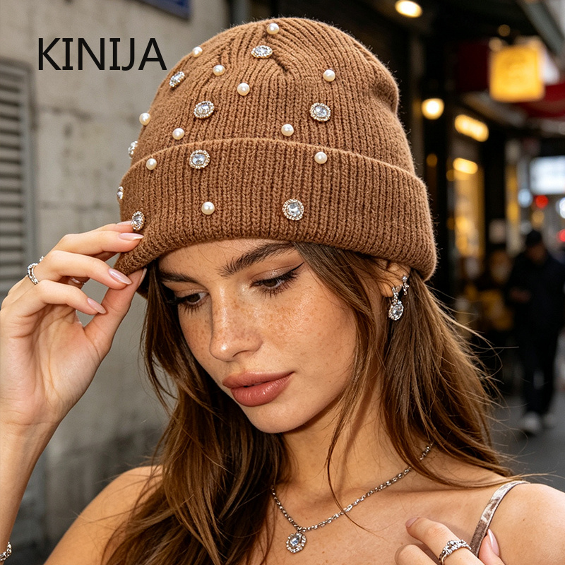 겨울 니트 비니 모자 진주 라인스톤 장식 커프드 스컬  - Beanie Cuffed Knit 리뷰 및 가격