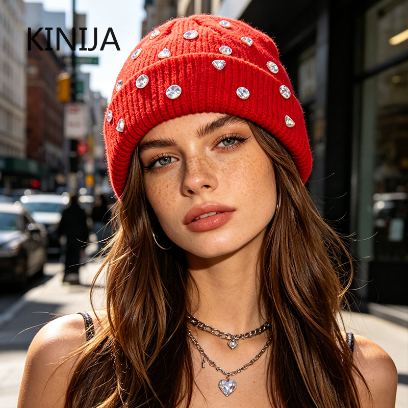 겨울 니트 여성 비니 모자, 라인스톤 장식 커프드 스컬 - Beanie Cuffed Knit 리뷰 및 가격